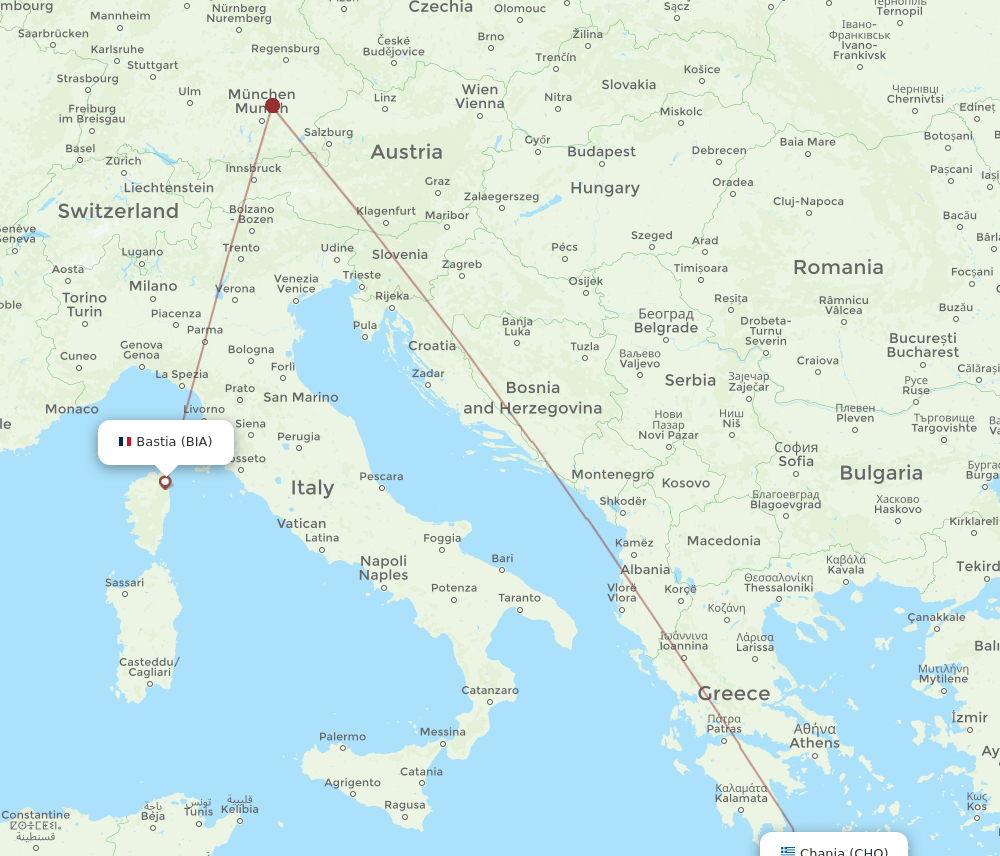 BIA to CHQ flights and routes map
