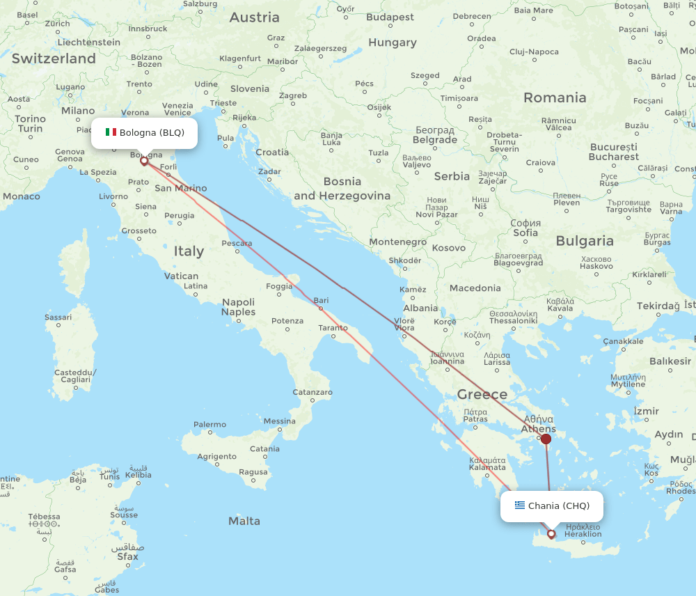 CHQ to BLQ flights and routes map