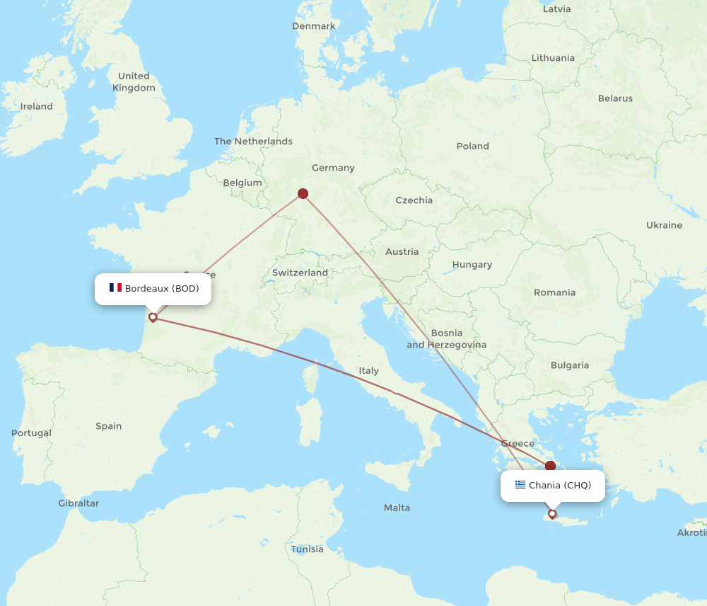 CHQ to BOD flights and routes map