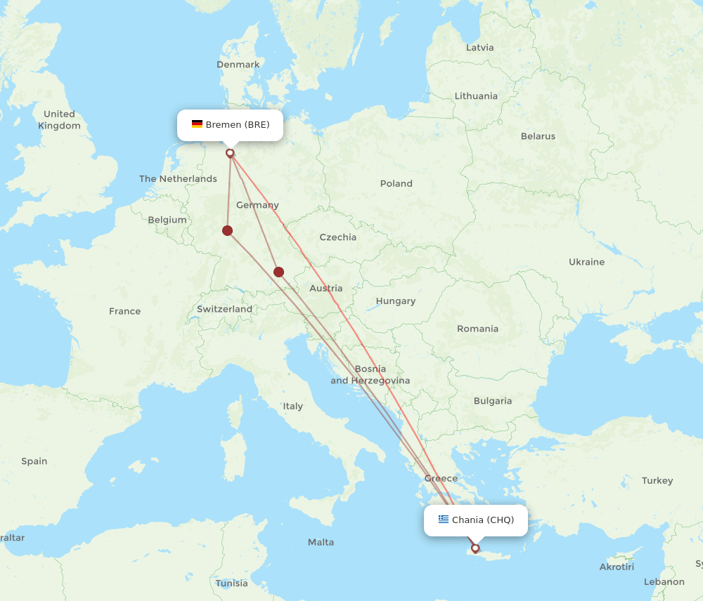 CHQ to BRE flights and routes map