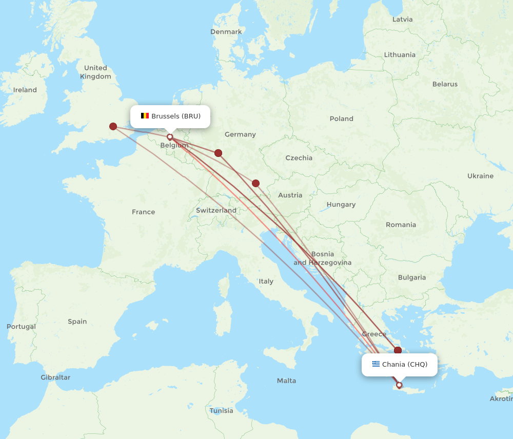 CHQ to BRU flights and routes map