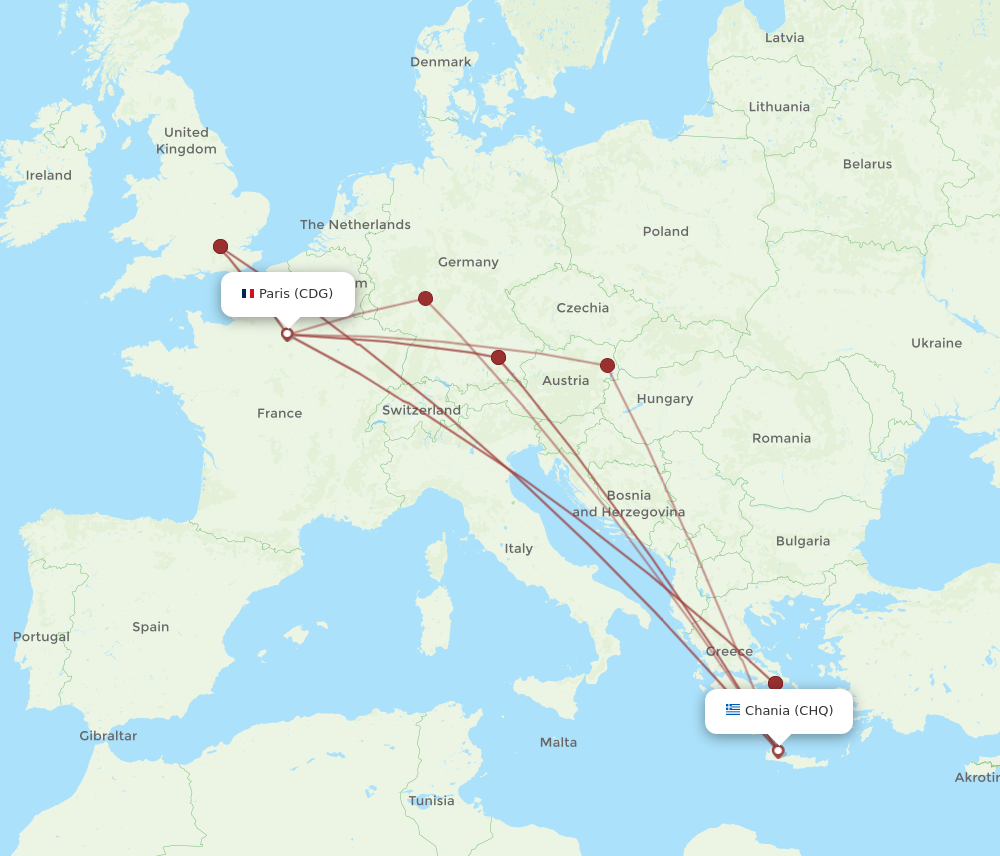 CHQ to CDG flights and routes map