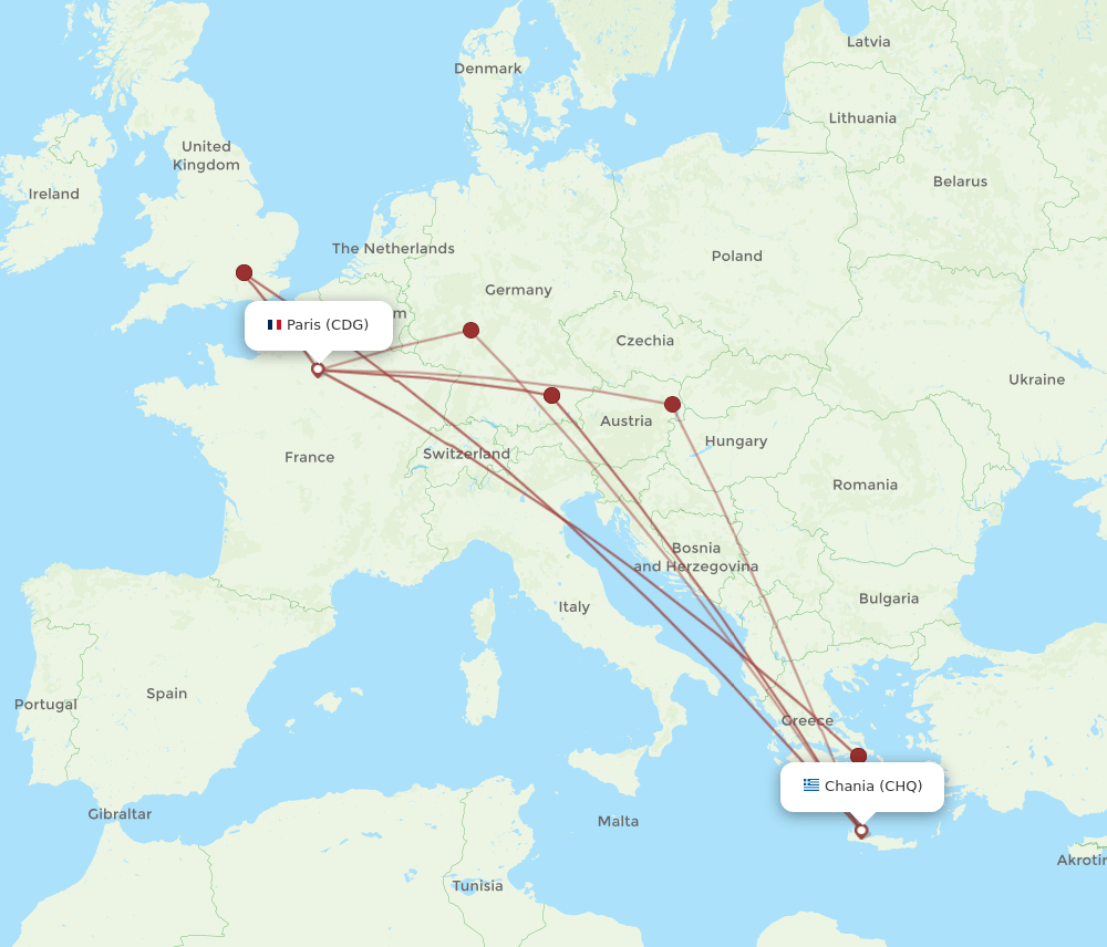 CHQ to CDG flights and routes map