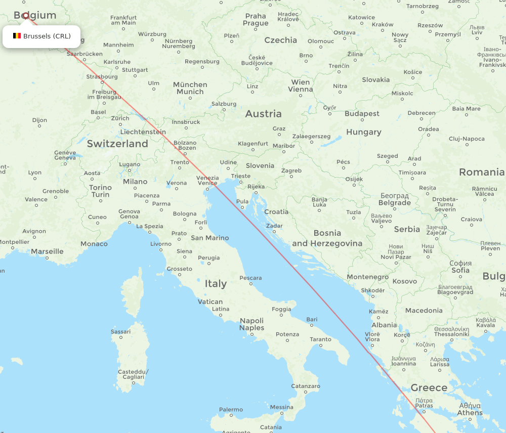 Brussels - Chania route map and flight paths