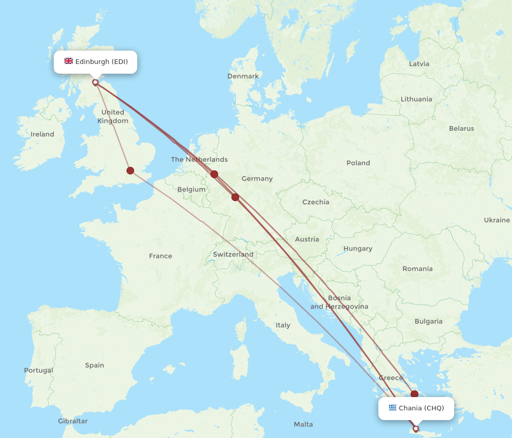 CHQ to EDI flights and routes map