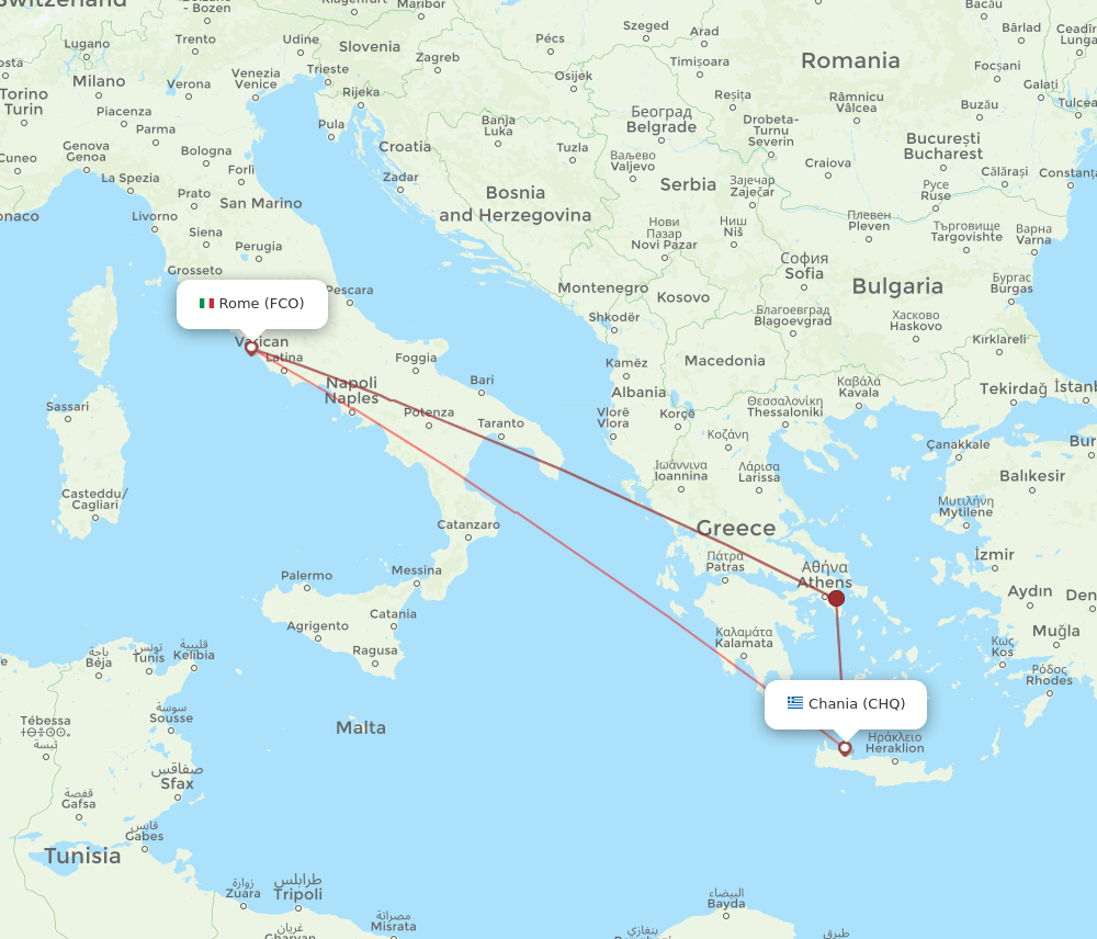 CHQ to FCO flights and routes map