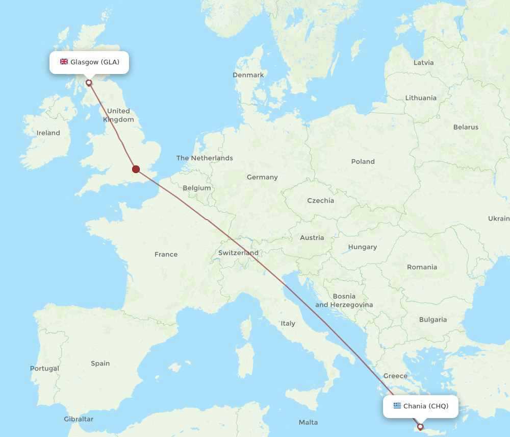 CHQ to GLA flights and routes map