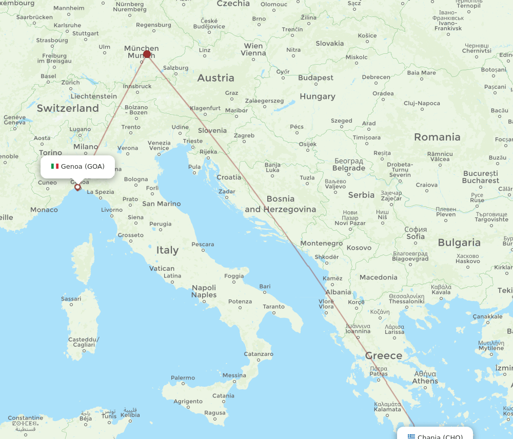 Genoa - Chania route map and flight paths