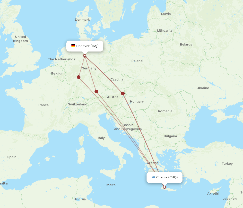 CHQ to HAJ flights and routes map