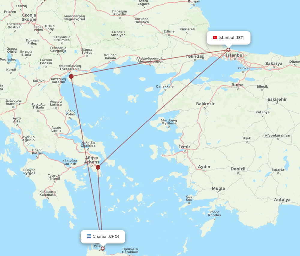 CHQ to IST flights and routes map