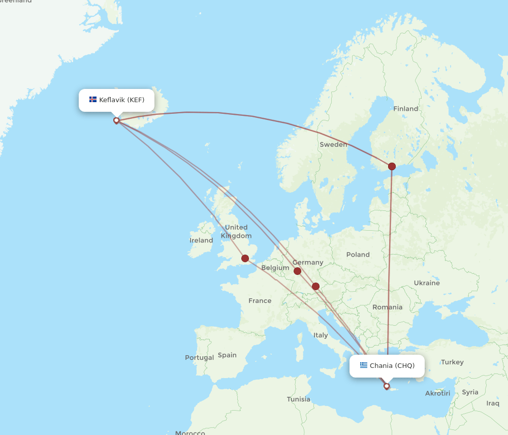 CHQ-KEF flight routes