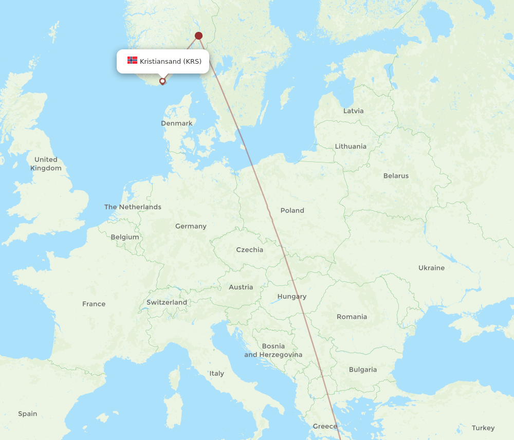 Kristiansand - Chania route map and flight paths