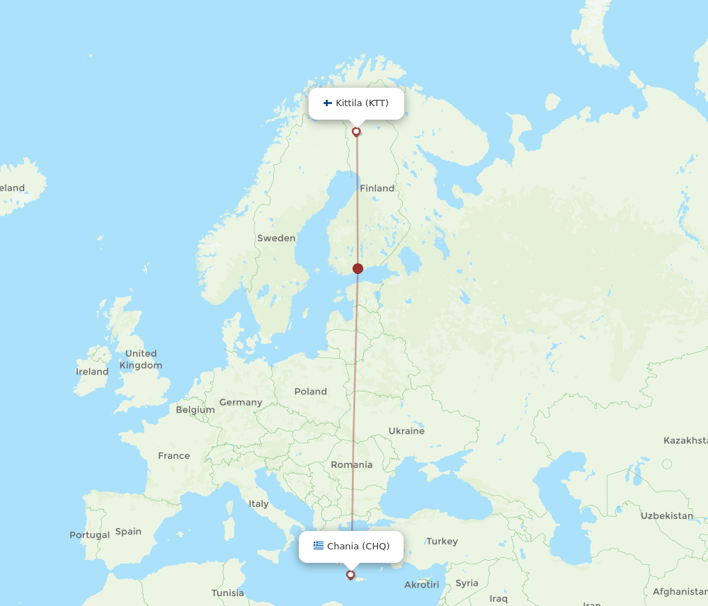 Kittila - Chania route map and flight paths