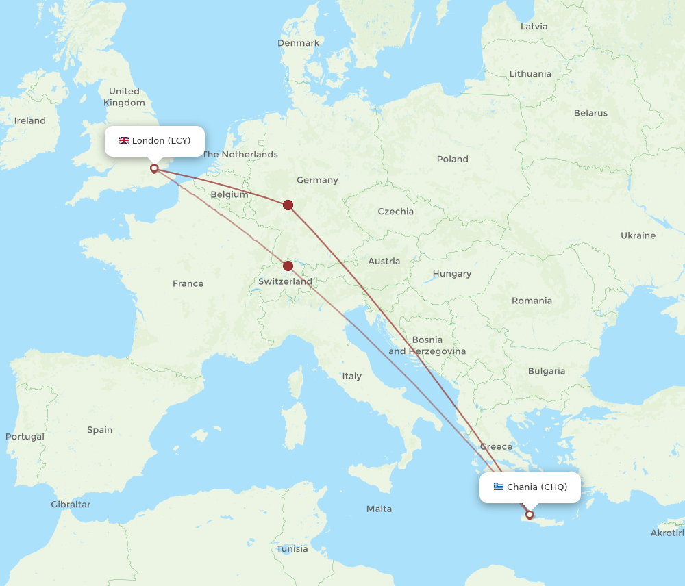 CHQ to LCY flights and routes map