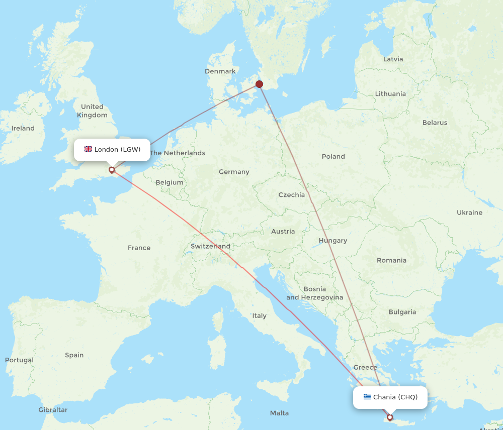 CHQ to LGW flights and routes map