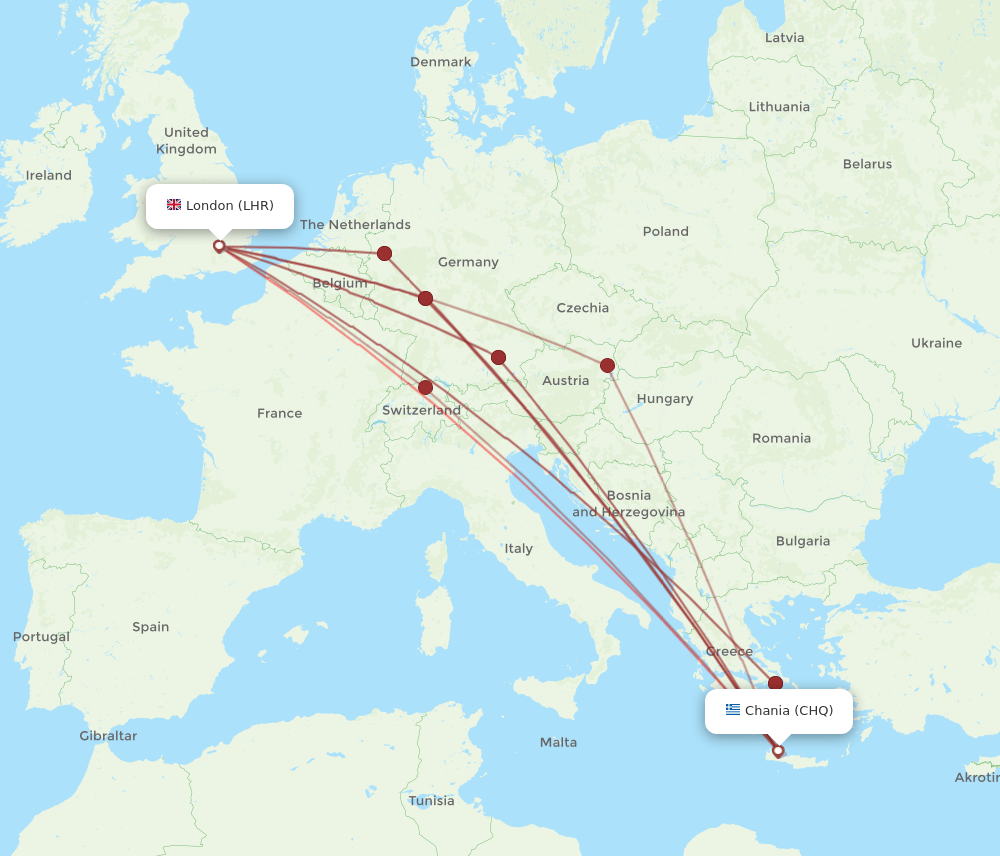 CHQ to LHR flights and routes map