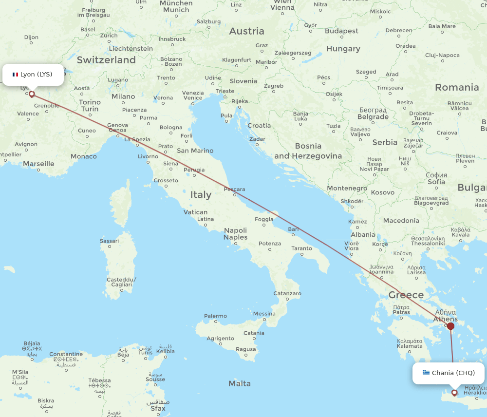 CHQ to LYS flights and routes map