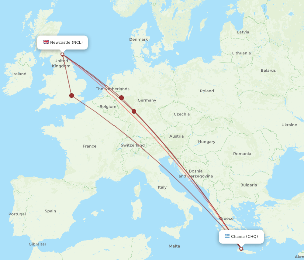 CHQ-NCL flight routes