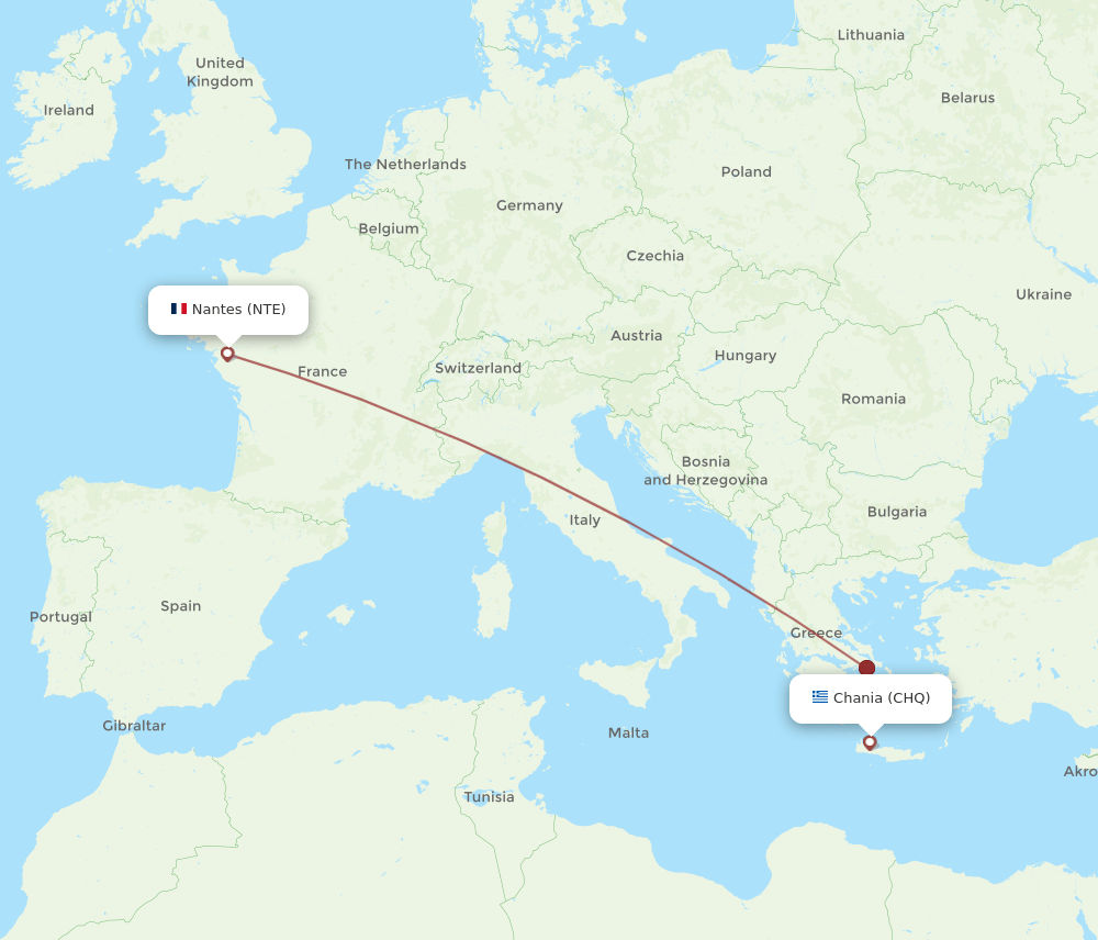 CHQ to NTE flights and routes map