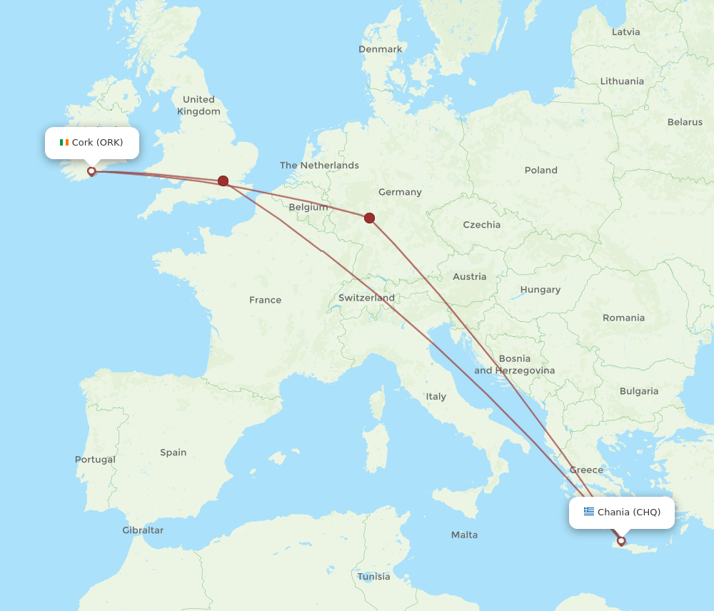 CHQ to ORK flights and routes map