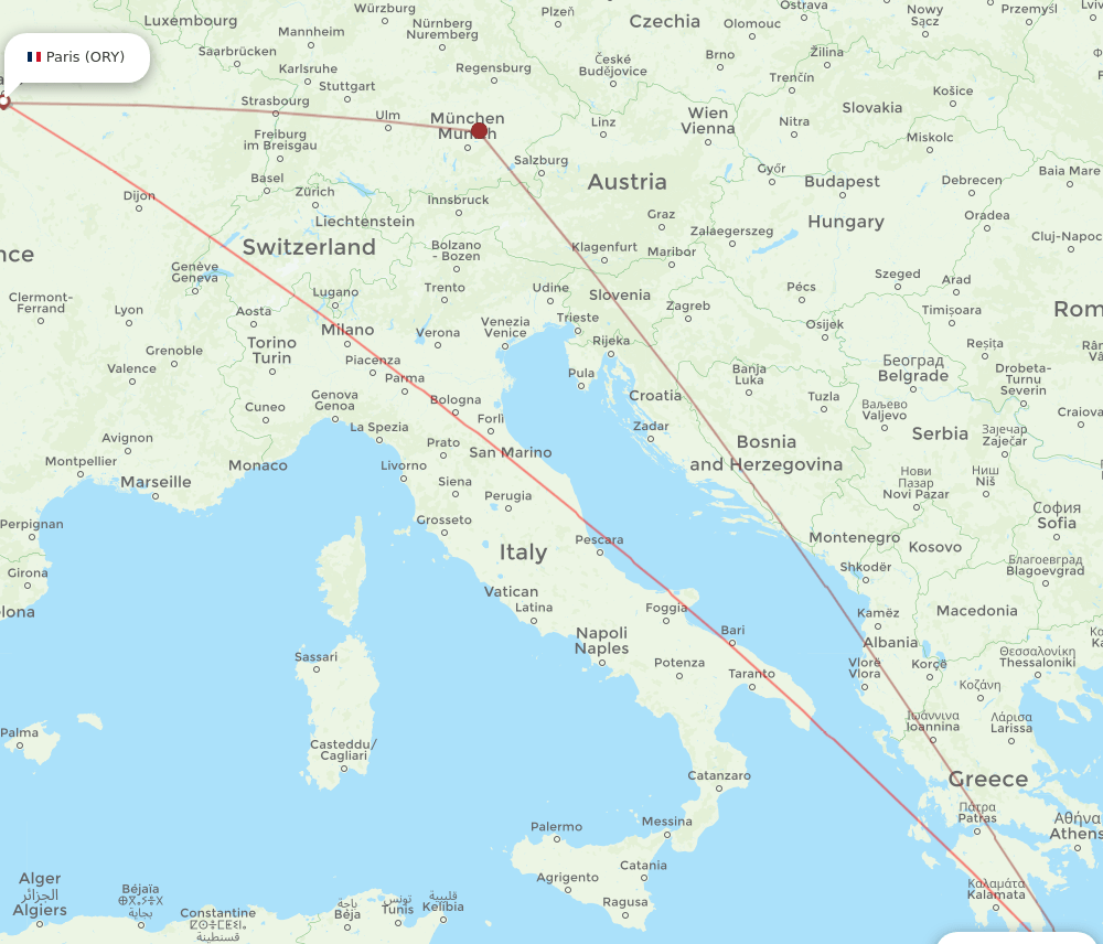 Chania - Paris route map and flight paths