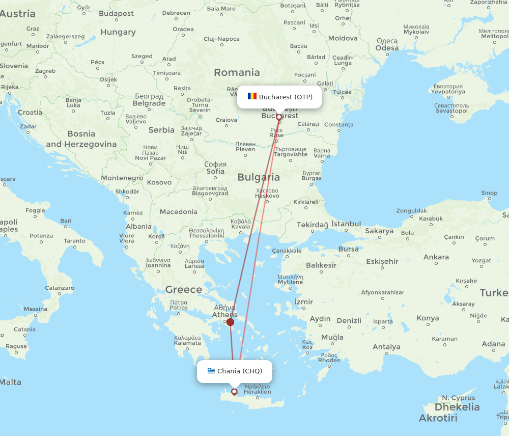 CHQ to OTP flights and routes map