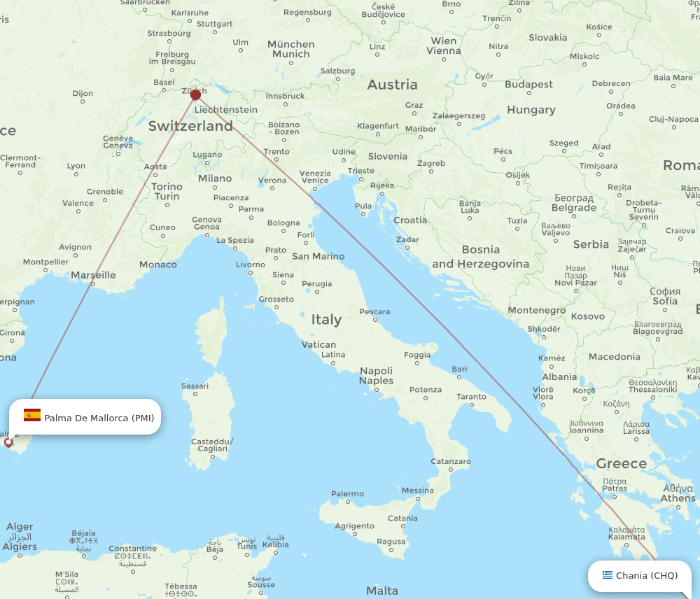 Palma de Mallorca - Chania route map and flight paths