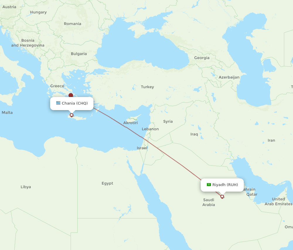 CHQ to RUH flights and routes map