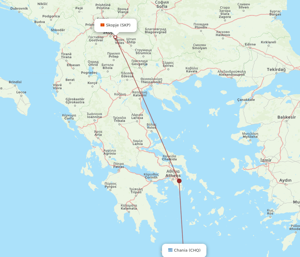 CHQ to SKP flights and routes map
