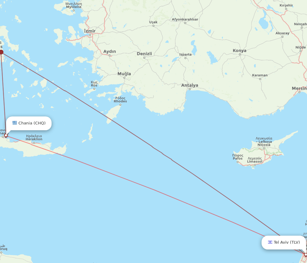 CHQ to TLV flights and routes map