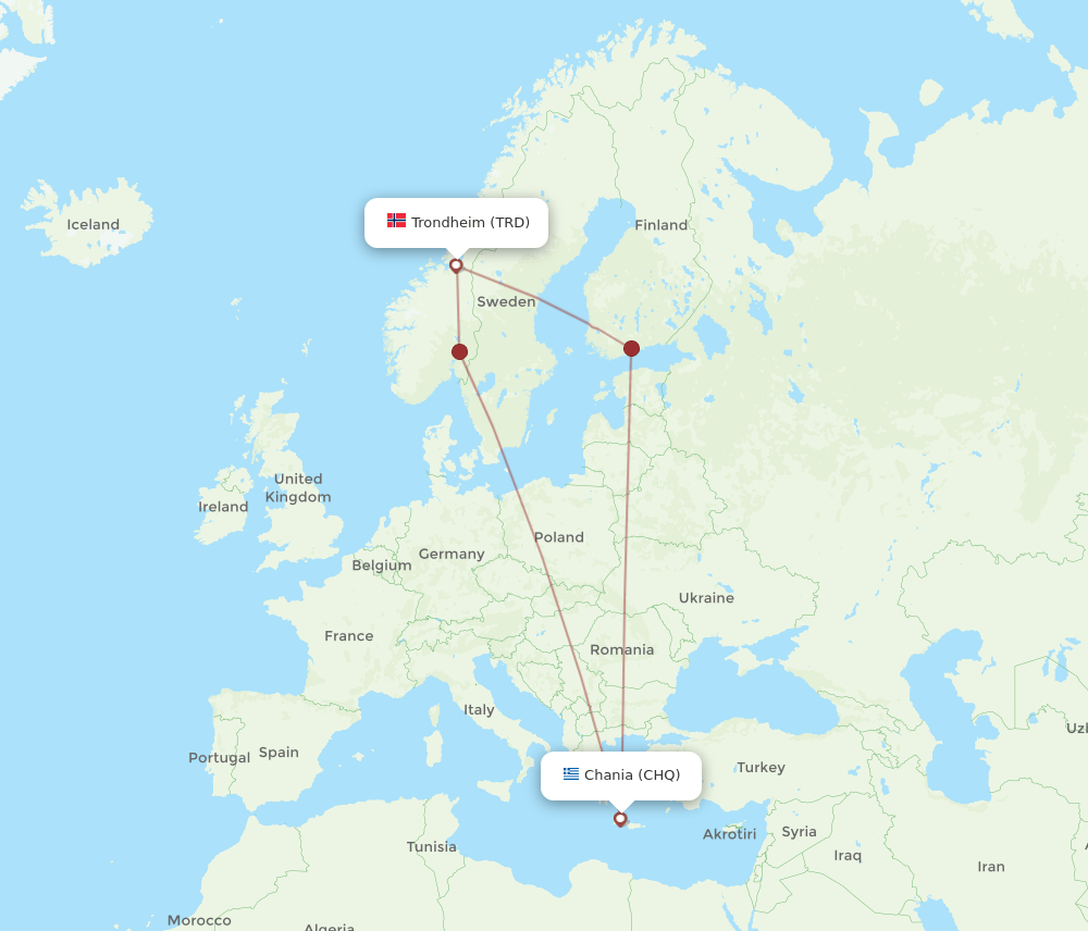 CHQ to TRD flights and routes map