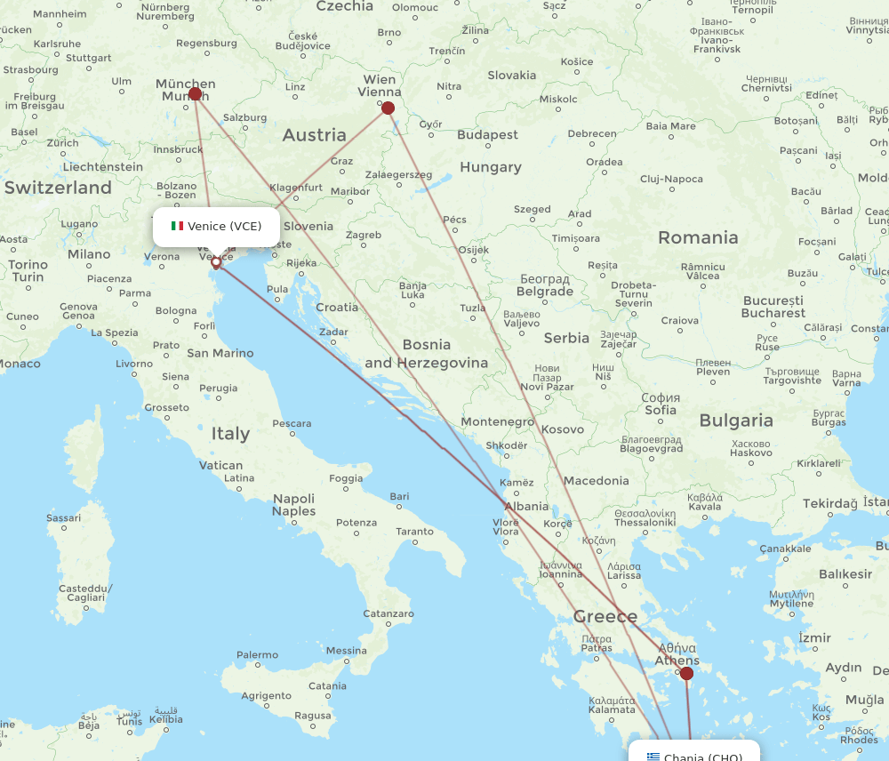 CHQ to VCE flights and routes map