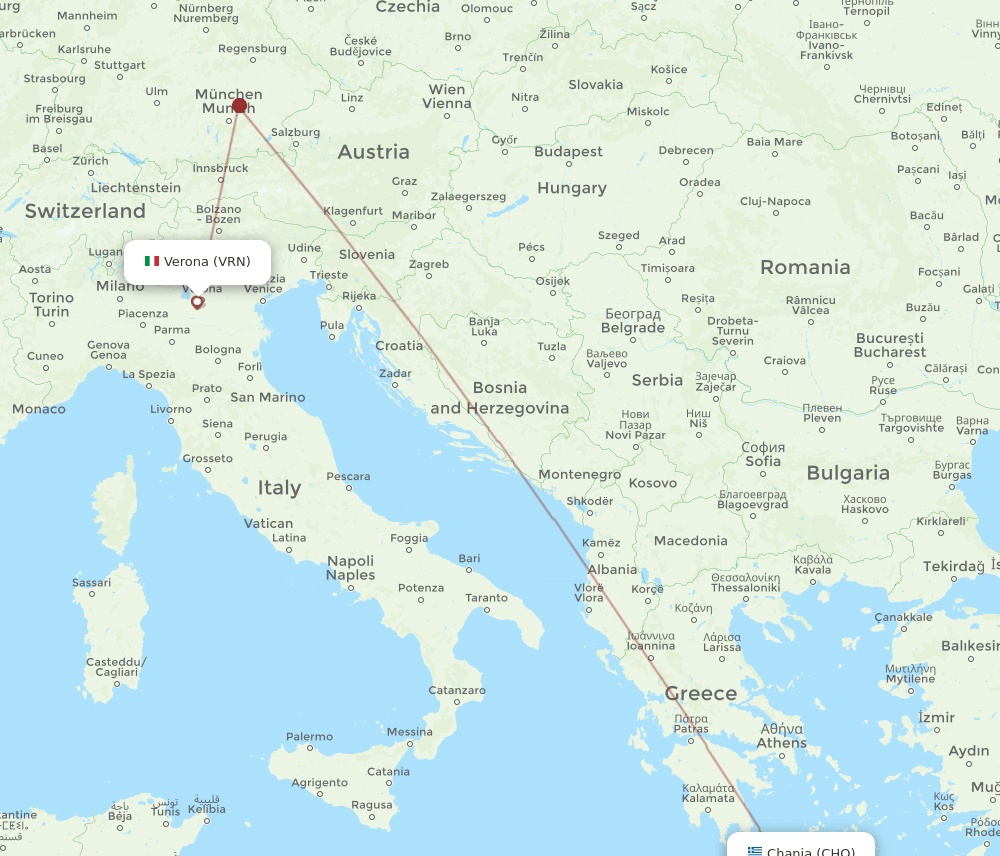 Verona - Chania route map and flight paths