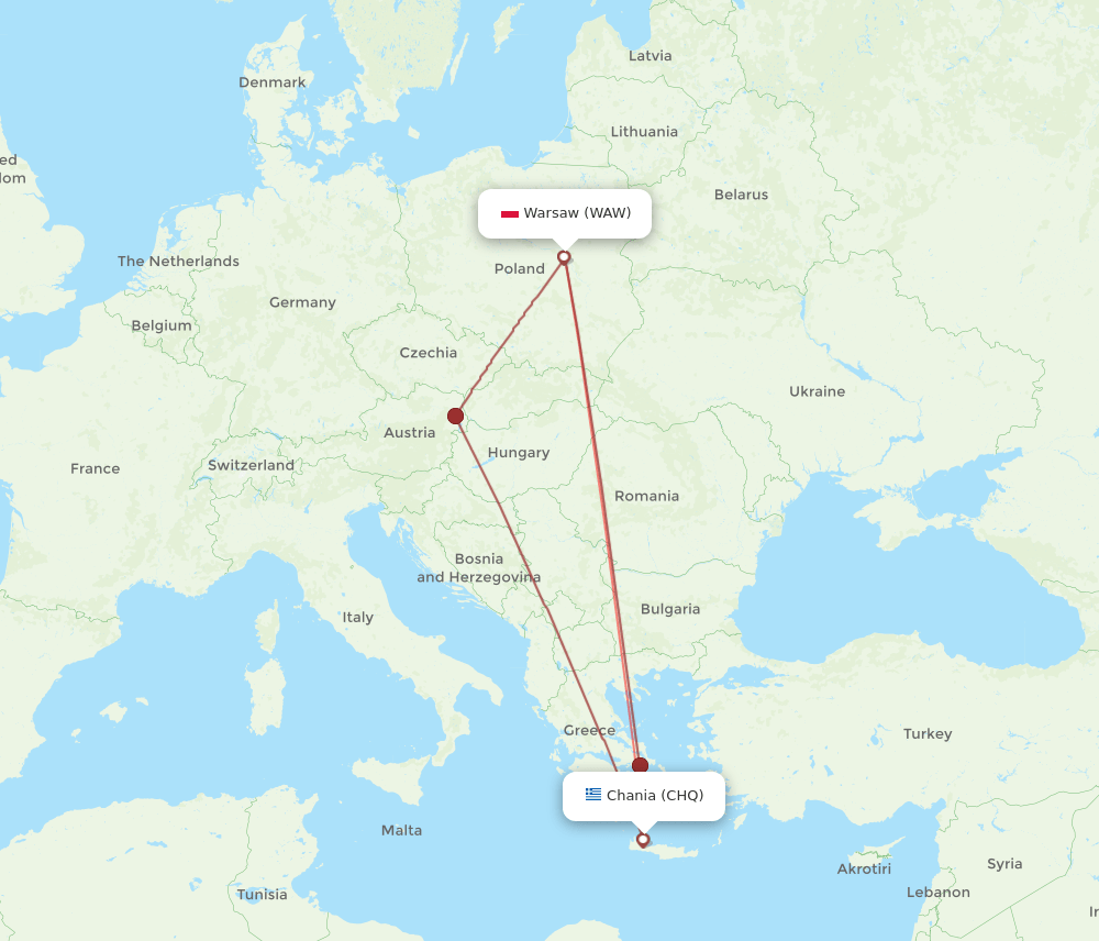 CHQ-WAW flight routes