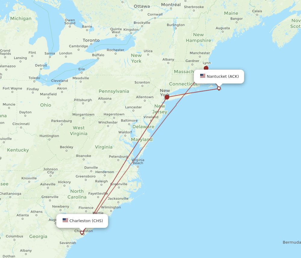 CHS-ACK flight routes