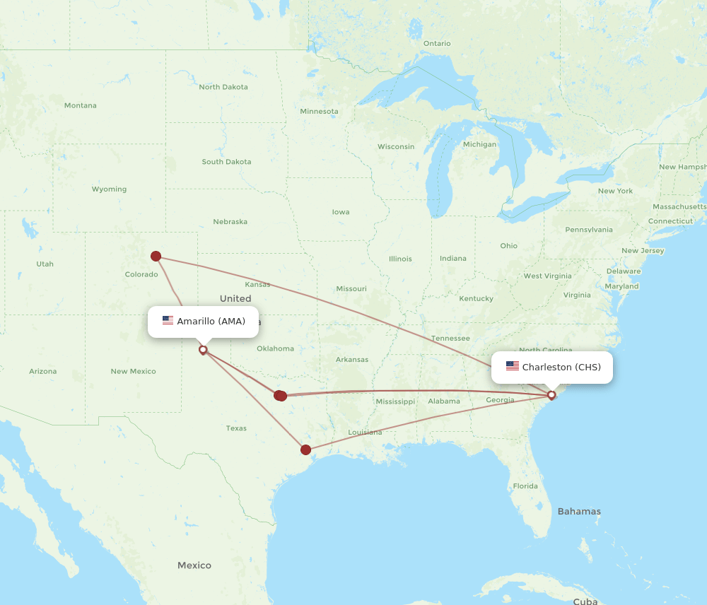 CHS to AMA flights and routes map
