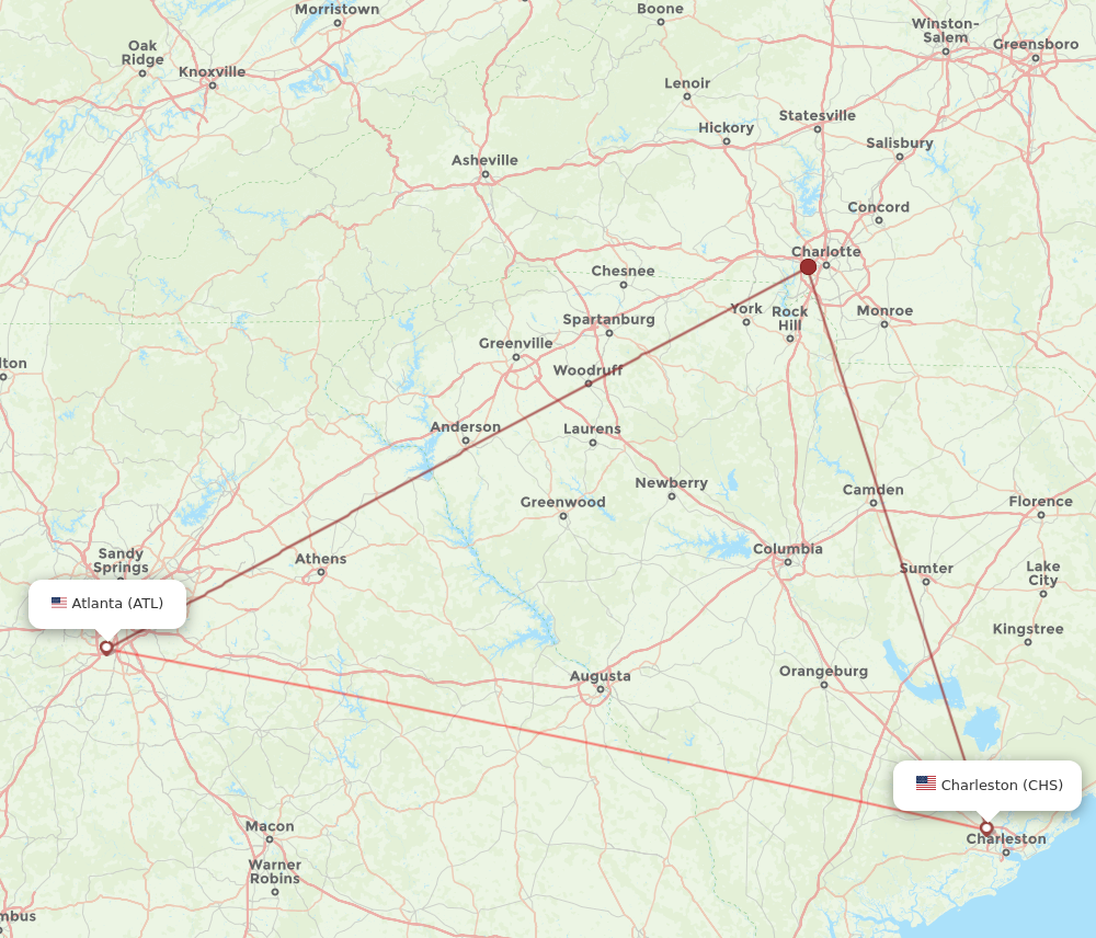 Charleston - Atlanta route map and flight paths