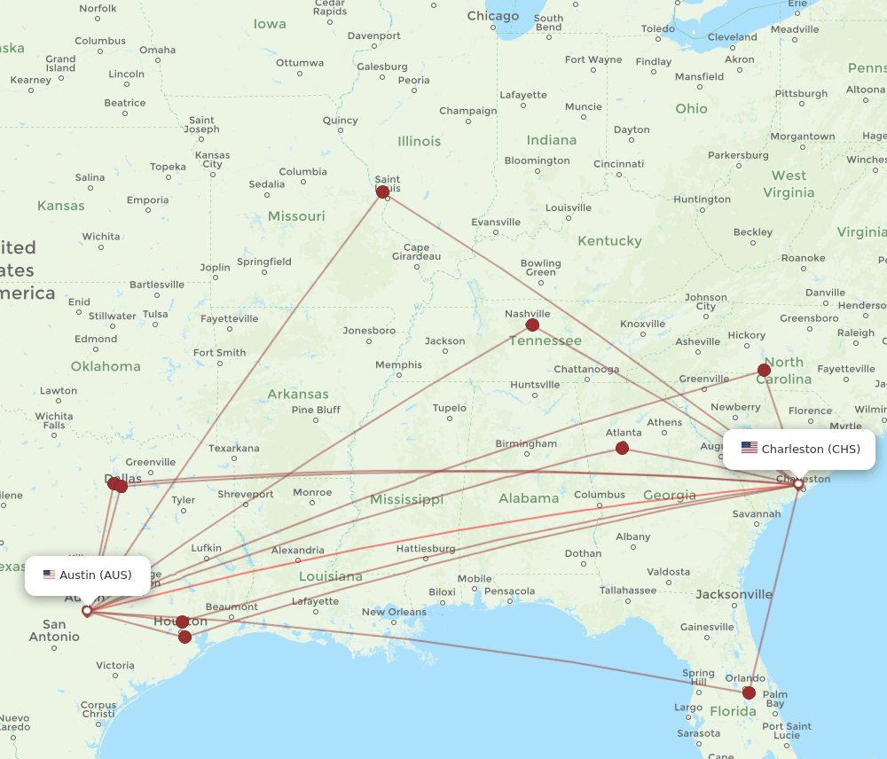 CHS-AUS flight routes