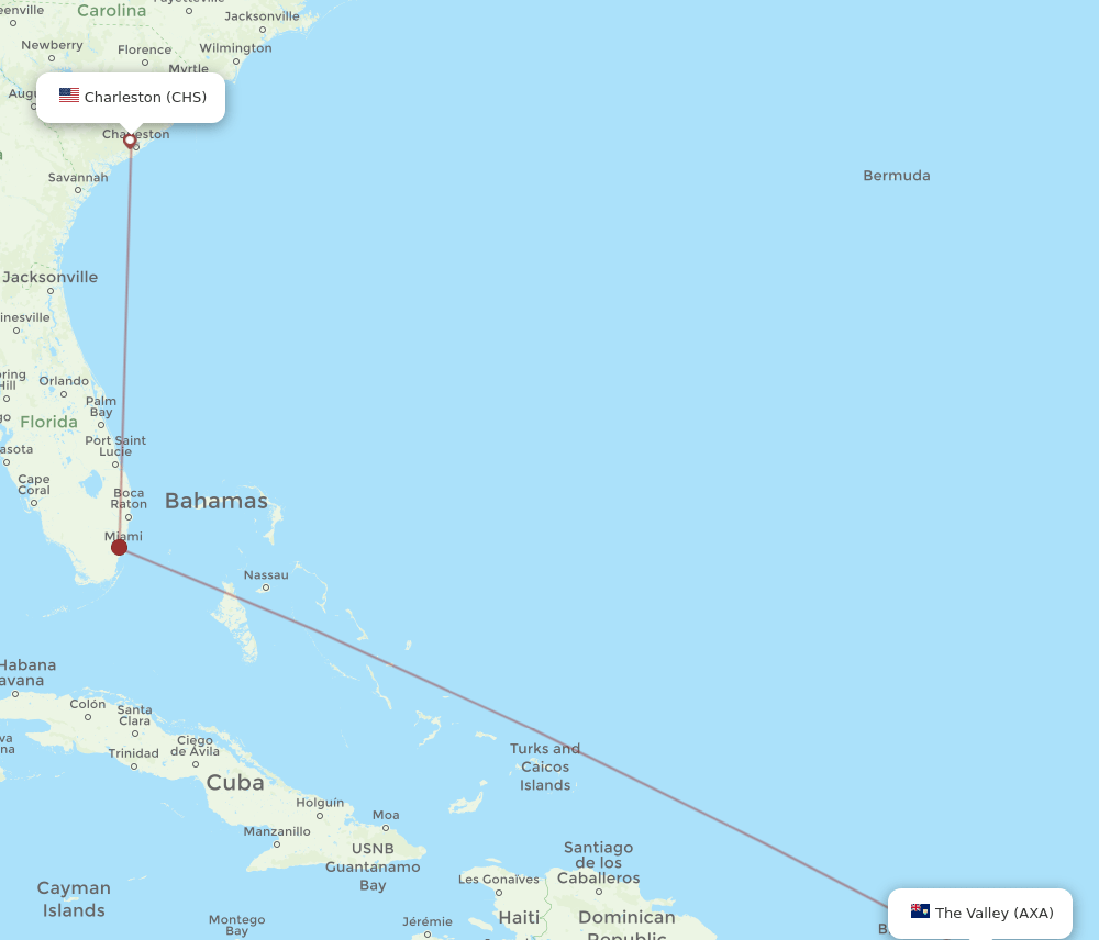 CHS to AXA flights and routes map