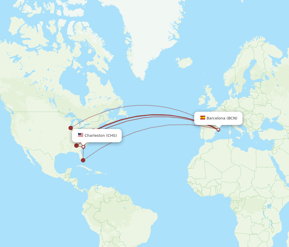 CHS-BCN flight routes