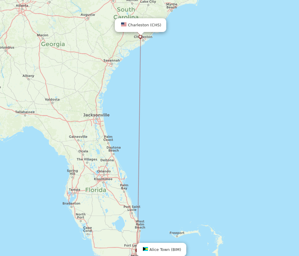 CHS-BIM flight routes