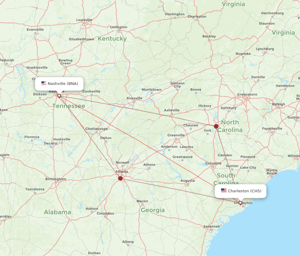 CHS-BNA flight routes