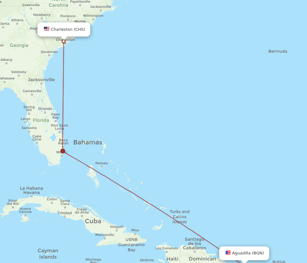 CHS-BQN flight routes