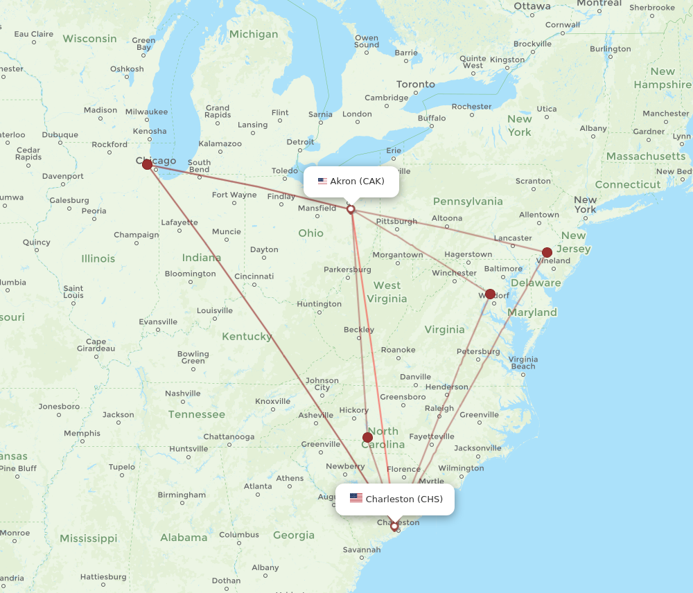 CHS to CAK flights and routes map