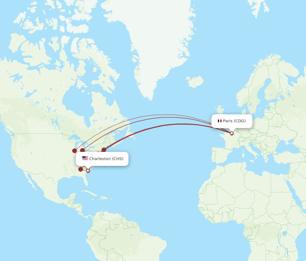 CHS to CDG flights and routes map