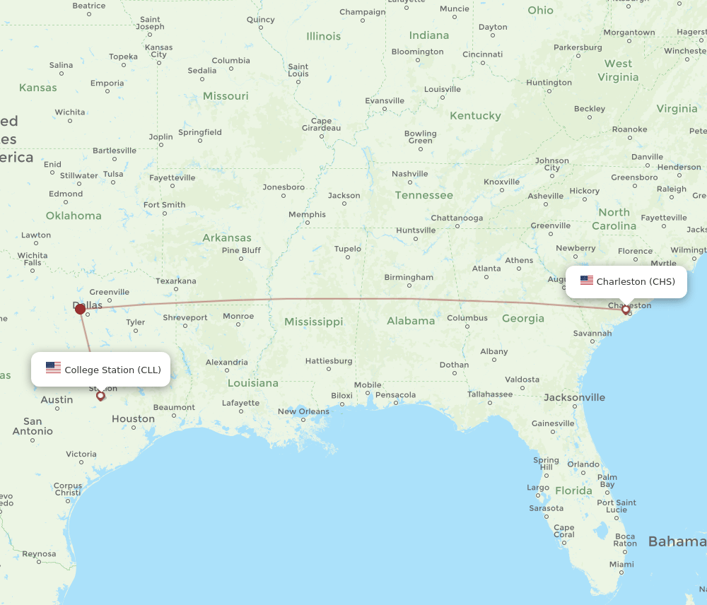 CHS-CLL flight routes