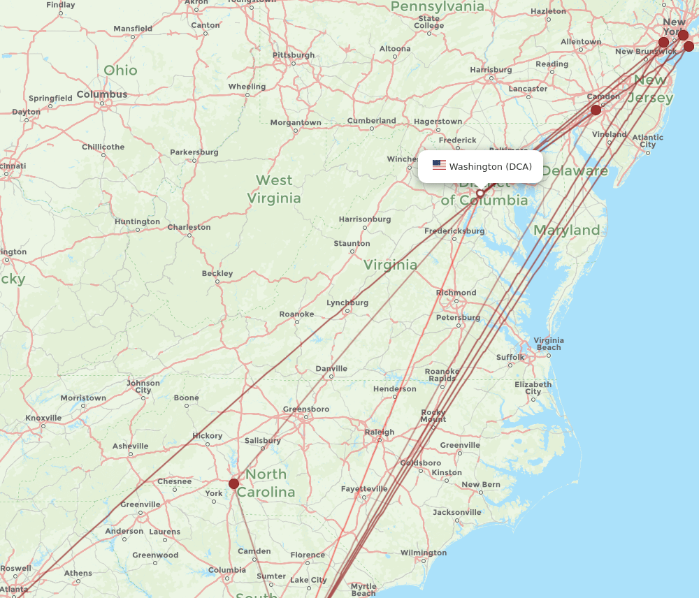 CHS-DCA flight routes