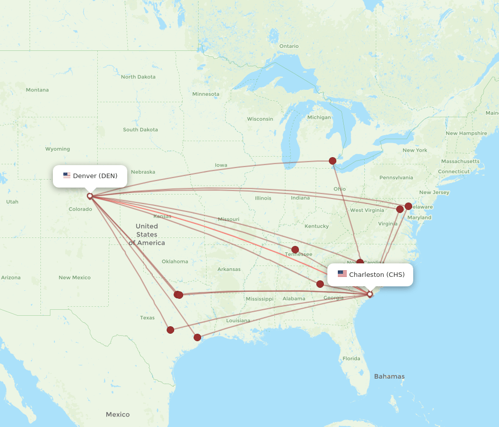 CHS-DEN flight routes