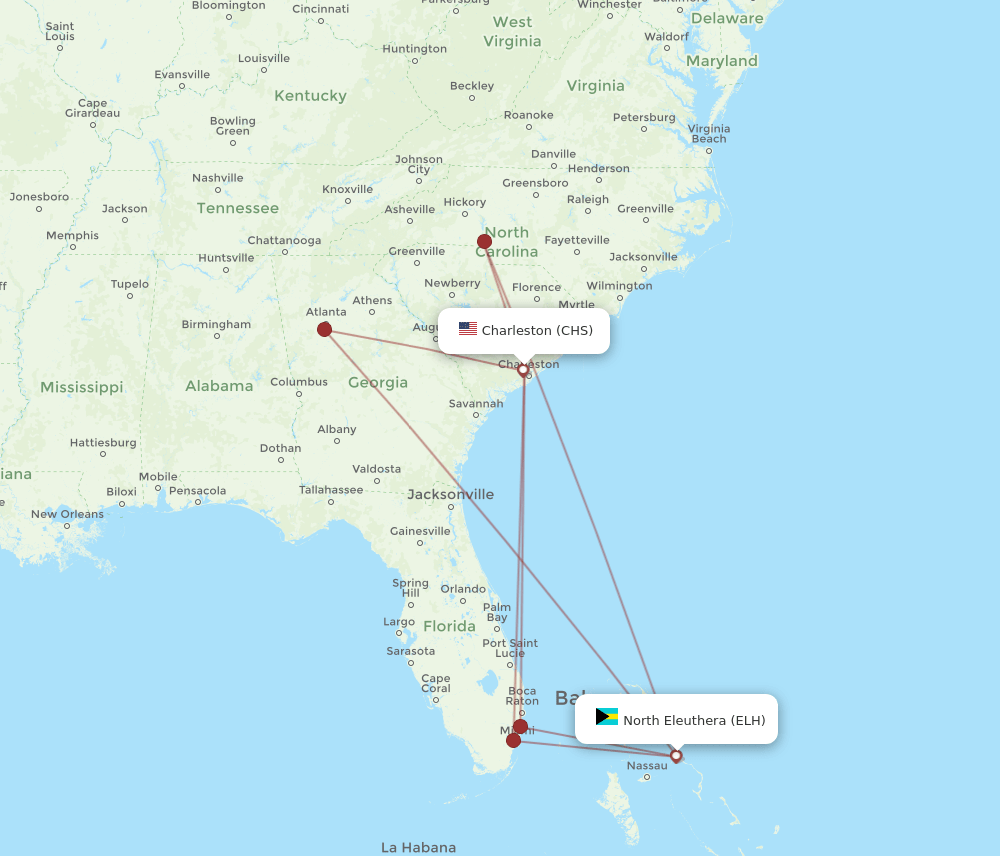 CHS to ELH flights and routes map