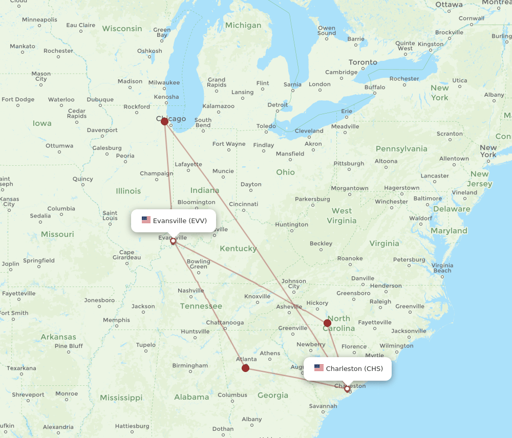 CHS-EVV flight routes